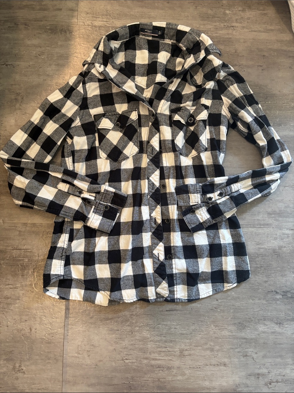 Silver Jeans Black and White Plaid Button-Up Shirt